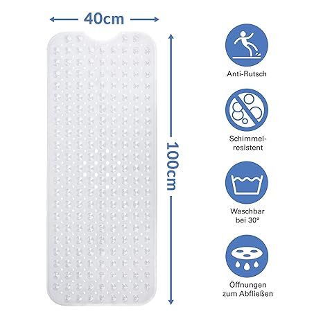 BAMONDO - XXL Badewanneneinlage Für Kinder Und Erwachsene - Extra Lang - 100 x 40 cm Wanneneinlage Badewanne - Sicherer Halt 