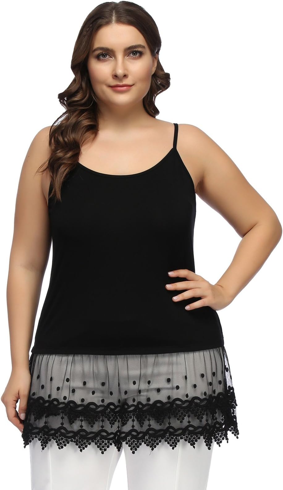 Women's Plus Size Lace Trimmed Camisole Layering Cami Tank Top Extender