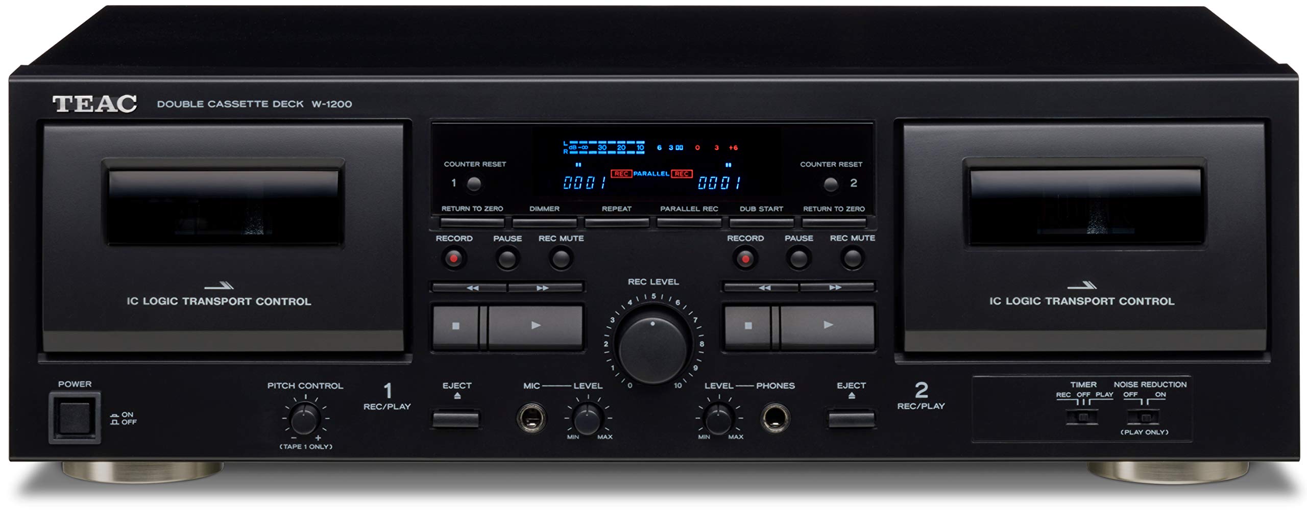 Teac W-1200-B W-1200(B) Double Cassette Deck (Recording/Playback, Microphone Input, USB Output for Digital Recording to PC/Mac, Conference Transcripts) Black, 14.5 cm*43.5 cm*28.58 cm