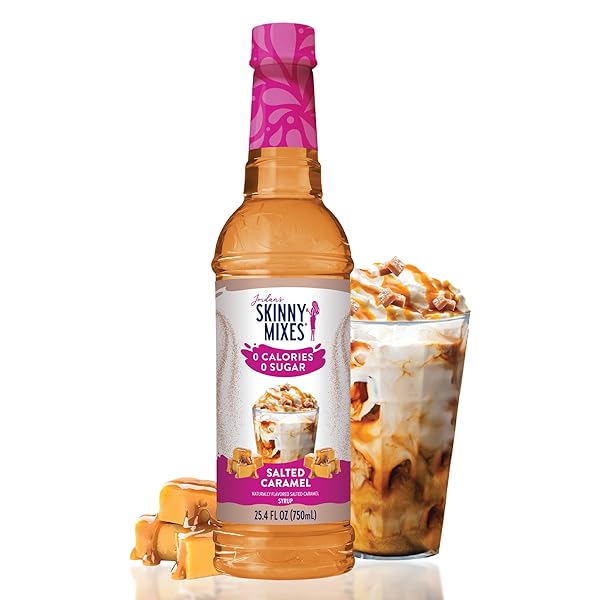 JORDAN’S SKINNY SYRUPS SUGAR FREE COFFEE SYRUP, SALTED CARAMEL FLAVOR DRINK MIX, ZERO CALORIE FLAVORING FOR CHAI LATTE, PROTEIN SHAKE, FOOD & MORE, GLUTEN FREE, KETO FRIENDLY, 25.4 FL OZ, (PACK OF 1)