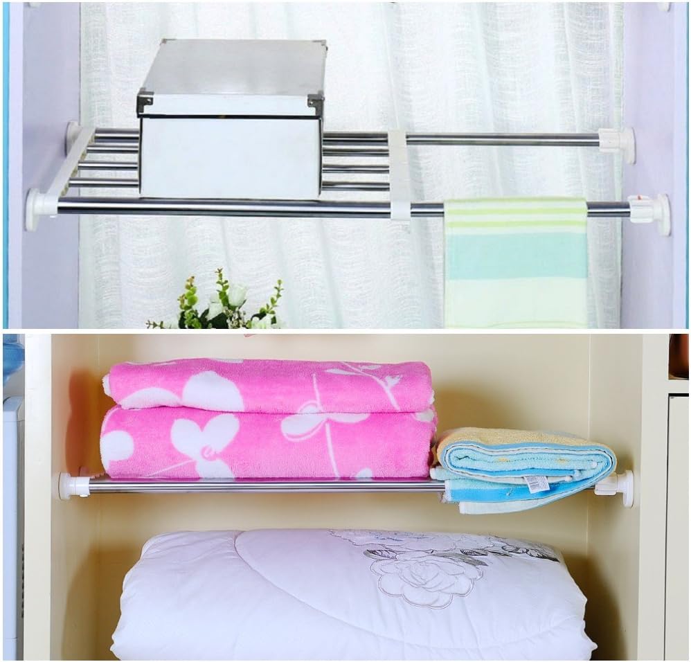 BAOYOUNI Extendable Cupboard Shelf Adjustable Wardrobe Rail Clothes Hanging Poles Tenison Rods Closet Wall Divider Metal Storage Rack Organizer for Bathroom Kitchen Garage - Image 5