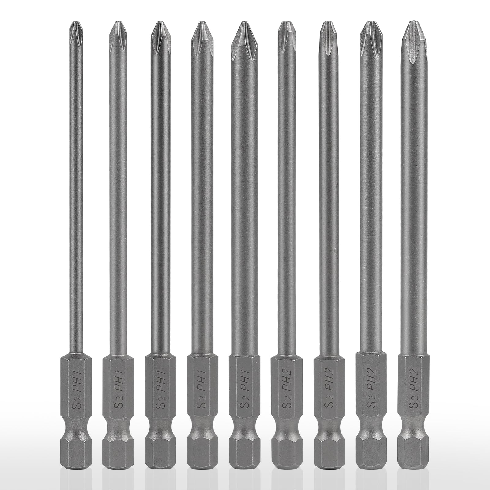 CPROSP 9pcs 100 mm Magnetic Long Hex Shank Cross Head Screwdriver Bits Tool with Storage Bag