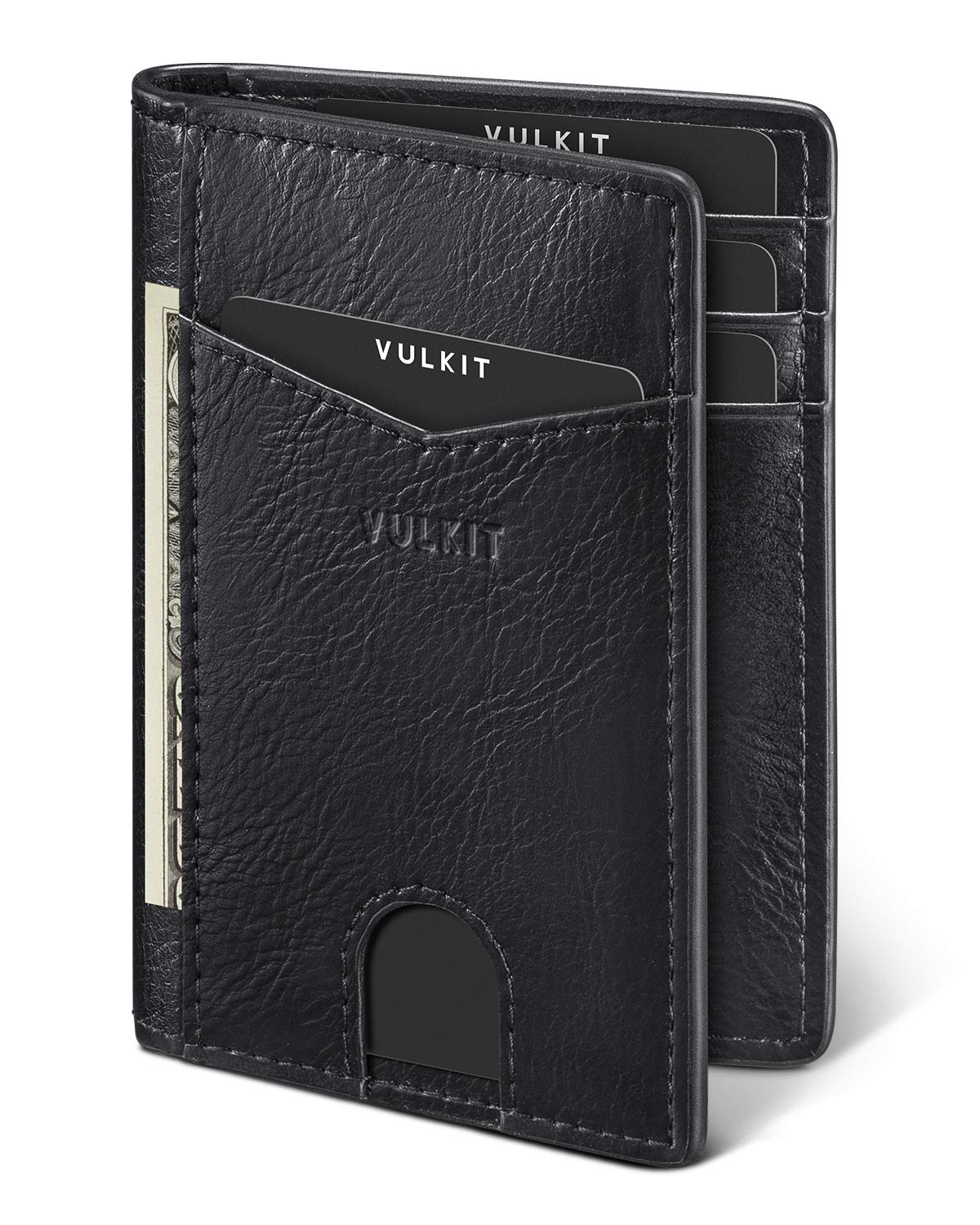 VULKIT Credit Card Holder RFID Blocking Slim Leather Wallet Anti Scan Bank Card Holder Quick Access with 10 Slots, Black