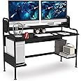 Tribesigns 55 Inch Computer Desk with Hutch, Large Gaming Desk with Monitor Shelf and Storage Shelves, Studio Workstation Desk Studying Writing Table for Home Office (Black)