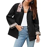 Skoinvb Womens Barn Jacket Plaid Lining Button Down Lightweight Casual Cropped Trench Coat with Pocket
