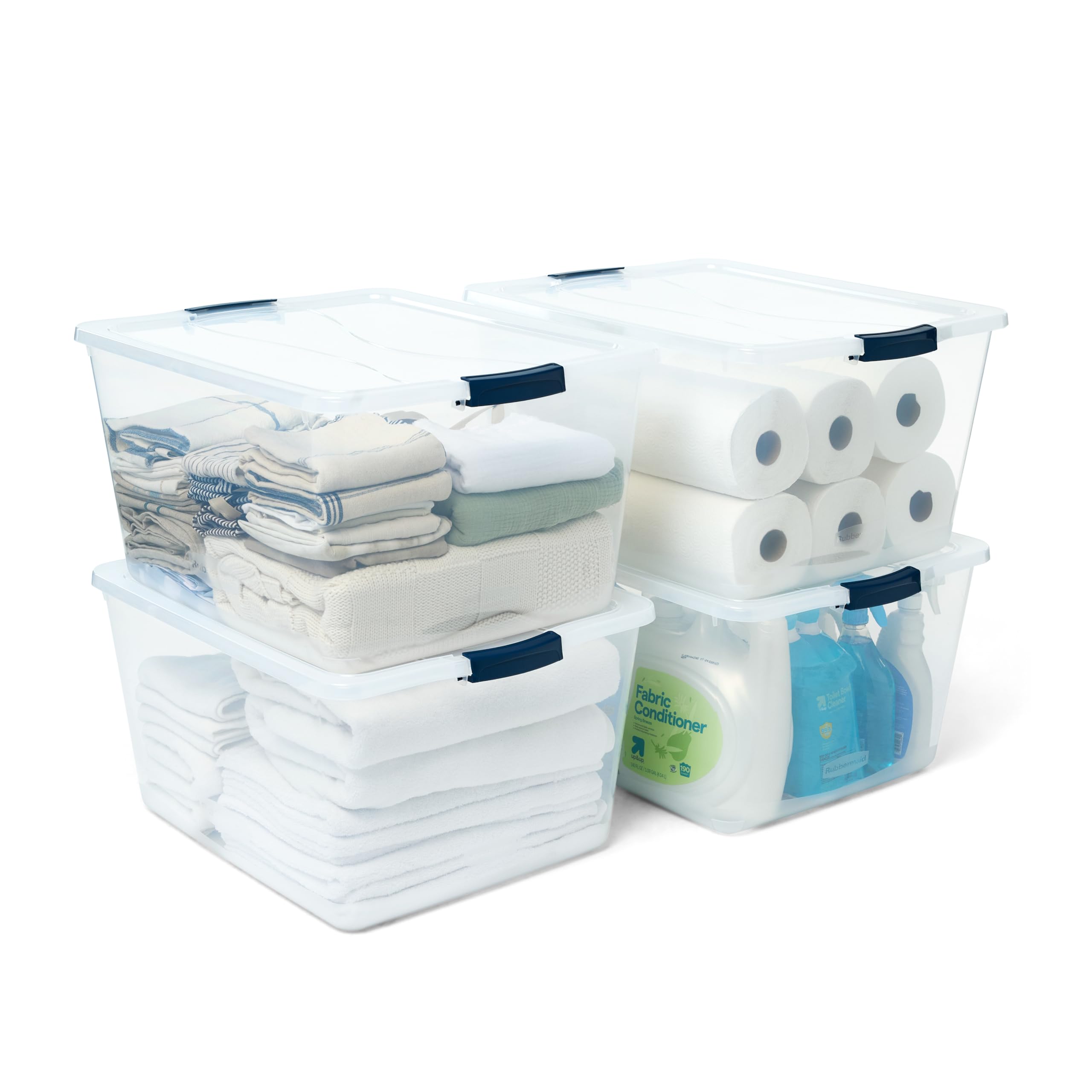Photo 1 of ***DAMAGED - 1 LID BROKEN - SEE PICTURES***
Rubbermaid Cleverstore 74 Qt Clear Storage Bins with Lids, 4-Pack, Stackable, BPA-Free, Made in USA