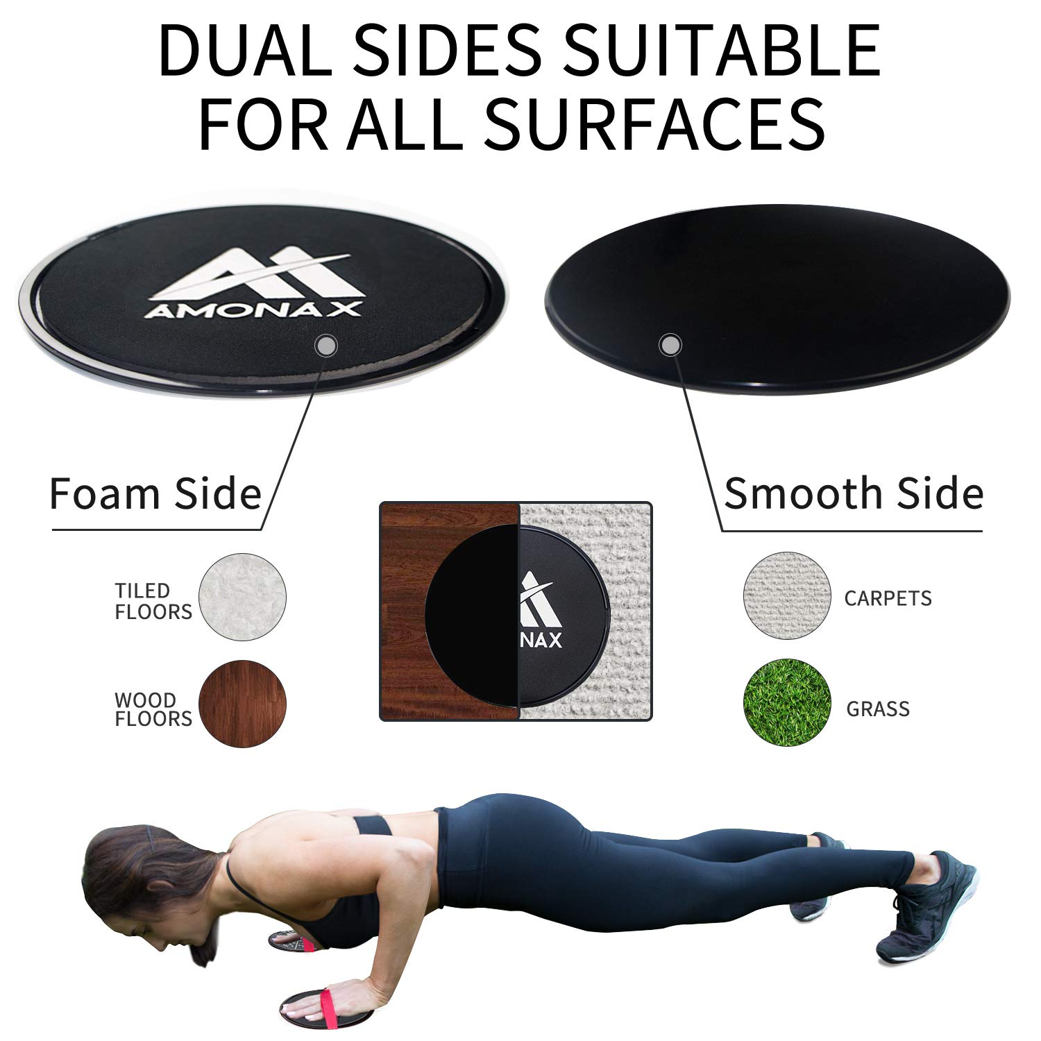 Amonax Gleitscheiben Fitness Doppelseitige Slider-Übung core fitness Scheibe Gym Gliding Discs für Bauchmuskeltraining Übungen Teppich Holzböden für Hause Training, gleitscheibe Sport slides