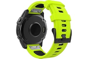MoKo Watch Strap Compatible with Garmin Fenix 7/7 Pro/6/6 Pro/5/5 Plus/Forerunner 965/955/945/Instinct Solar/Instinct 2, Quick Fit 22mm Soft Silicone Replacement Band Sport Wristband, Lime/Black
