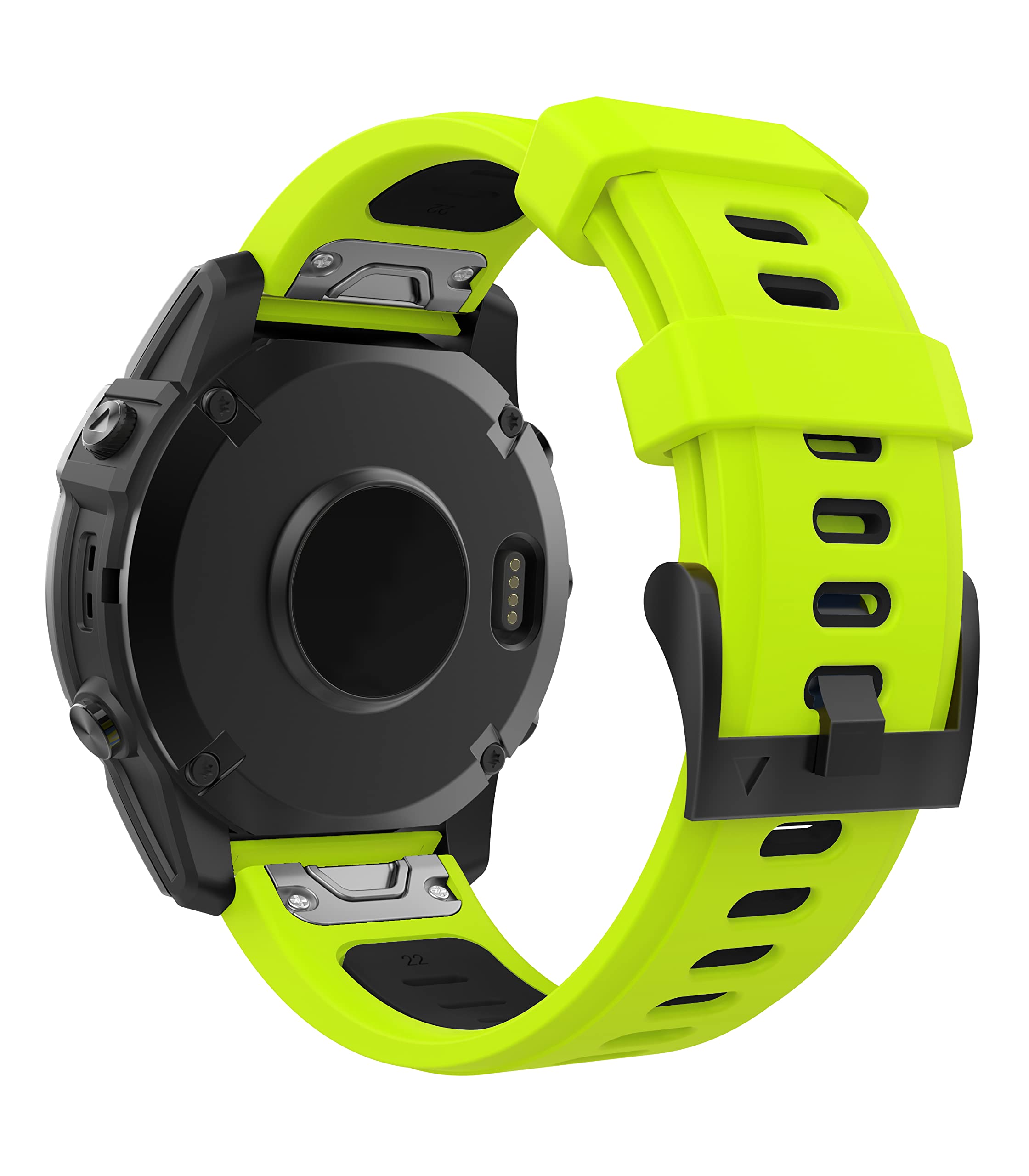 MoKo Watch Strap Compatible with Garmin Fenix 7/7 Pro/6/6 Pro/5/5 Plus/Forerunner 965/955/945/Instinct Solar/Instinct 2, Quick Fit 22mm Soft Silicone Replacement Band Sport Wristband, Lime/Black — image 1