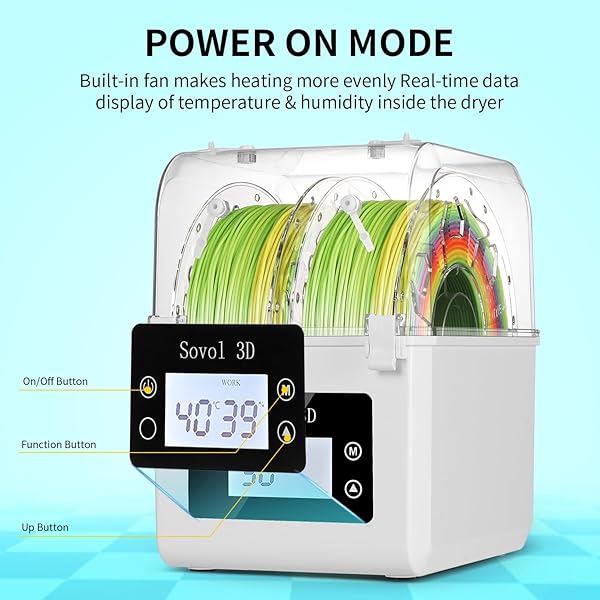 SOVOL FILAMENT DRYER 2025, SH01 FILAMENT DEHYDRATOR 3D PRINTER SPOOL HOLDER WITH UPGRADED FAN, DRY BOX FOR KEEPING FILAMENT DRY, COMPATIBLE WITH 1.75MM, 2.85MM PLA PETG TPU ABS