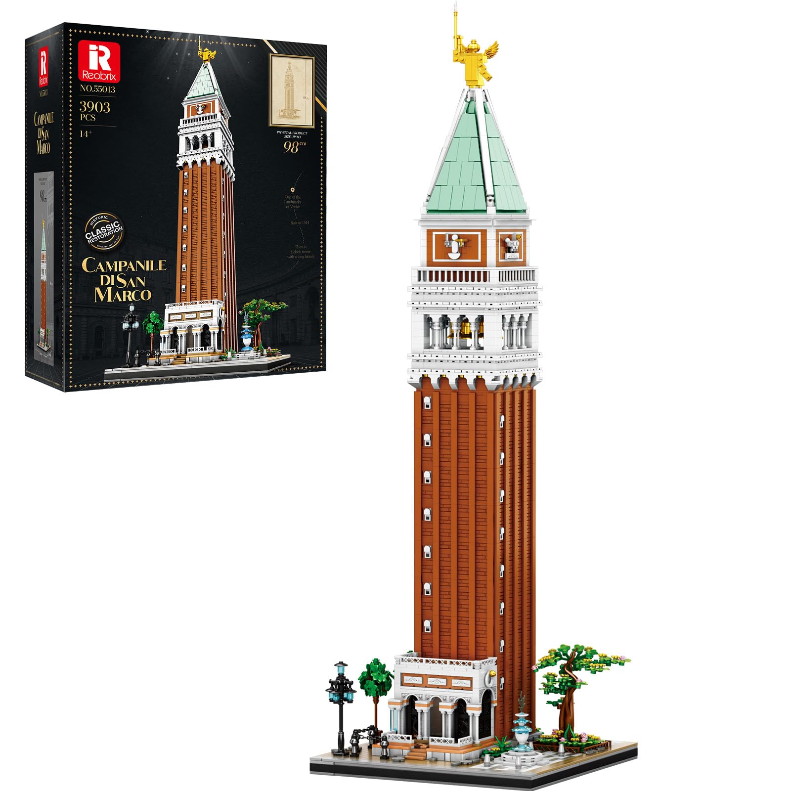 Reobrix City Landmark Building Set, 1:100 Italy Tower Campanile di San Marco Famous Historical Architecture Collection Display Model Kits 55013, Gift for Adults Child 14+ (3903 PCS) — image 1