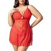 Moiie Plus Size Lingerie for Women Lace Chemise Sexy Mesh Chemise Teddy Babydoll Lingerie Exotic V Neck Sleepwear
