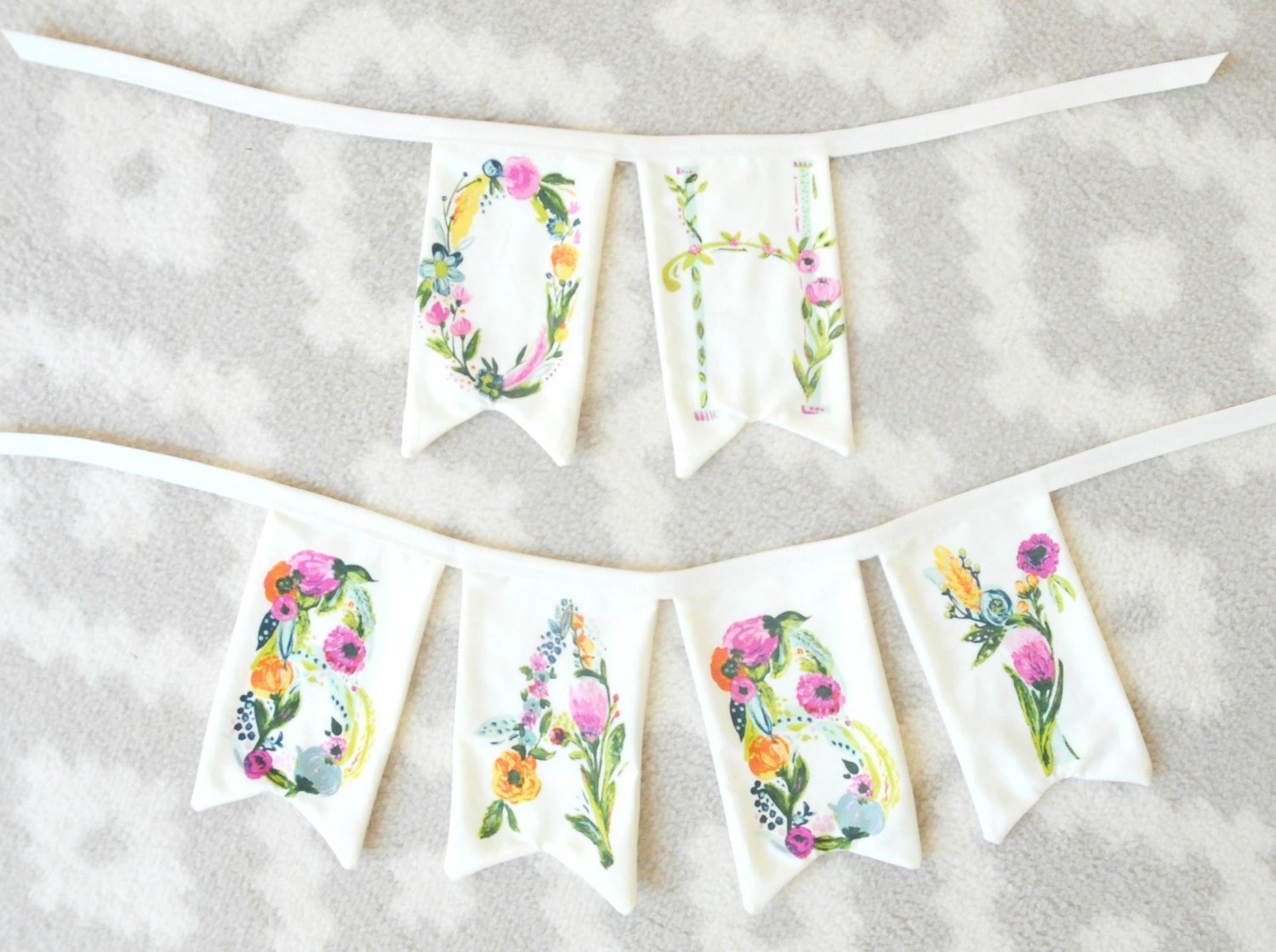 Amazon Com Floral Name Banner Floral Name Bunting Custom Name