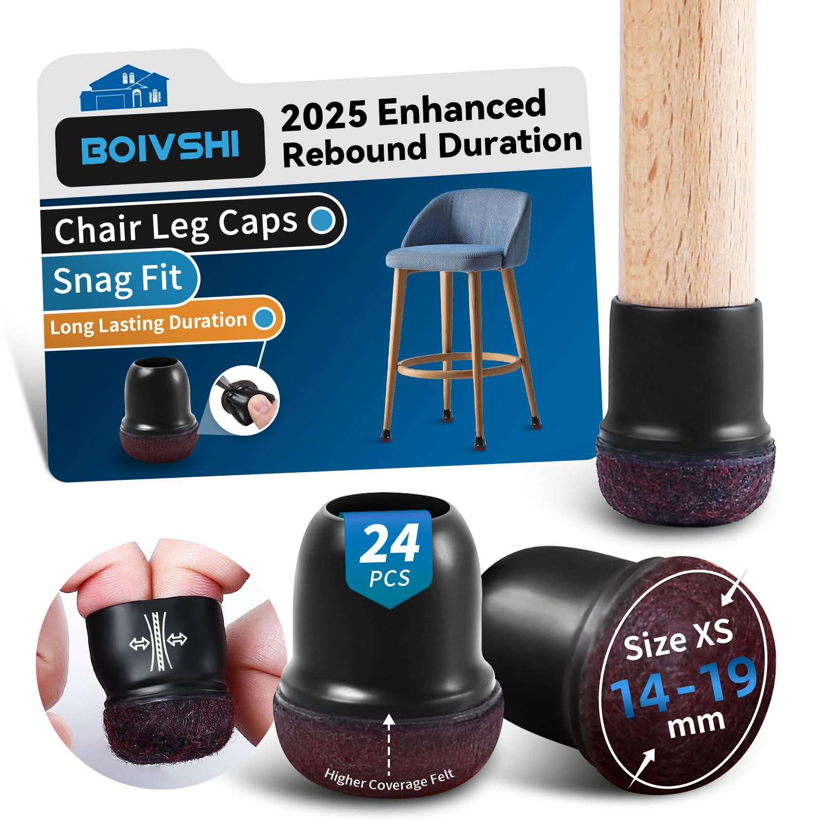 Silicone Chair Leg Floor Protectors,chair leg protectors Furniture Table Covers Wood Floor Protectors 24Pcs for Furniture Legs,Black BOIVSHI (Round, 0.75" Diameter)