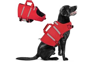 Queenmore Dog Life Jacket, XXL Dog Life Vest for Swimming, Swimming Vest for Large Dogs, Pet Preserver for Boating, Adjustable Cat Lifesaver with Rescue Handle, Zipper, Floating Pet Vests(Red, XXL)