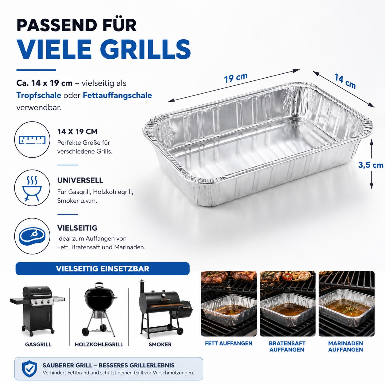 TK Gruppe Timo Klingler 20er Einwegschale 1200 ml aus Aluminium zum Grillen - Aluschale ca. 19x15x4 cm Grillschale - Fettauffangschale Gasgrill 5