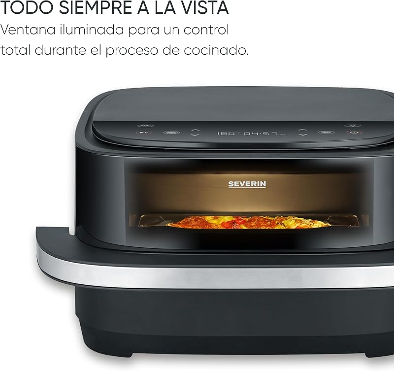 S-Fry Pizza & More Air Friyer, 10 programas automáticos de pizza e mais, distribuição ótima de calor, formato extra largo, janela de visualização, 4 L, 2100 W, preto, prateado, FR 2464
