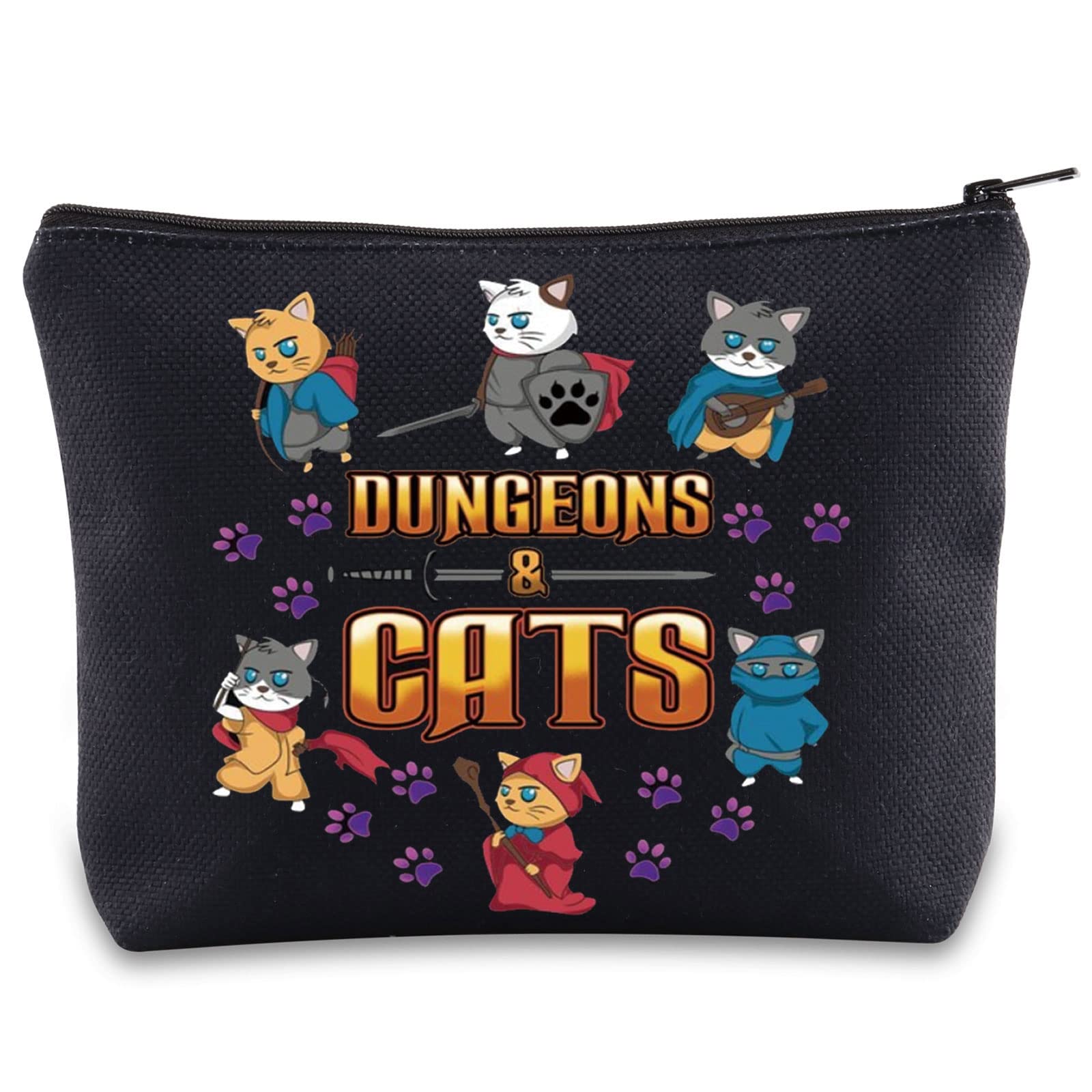 BWWKTOP Cats Cosmetic Makeup Bag Legends of Fantasy Gifts Dragon Master Zipper Pouch Bag Questers & Creatures Gamer Gifts, Dungeo and Cat, Bag