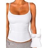 Danysu Padded Tank Tops for Women Spaghetti Strap Double Lined Camisole Top | No See Through, Adjustable Strap, Sewn in Pads, Stretchy, Fitted, Seamless, Square Neck, Y2K, Summer Workout Sleeveless Tops