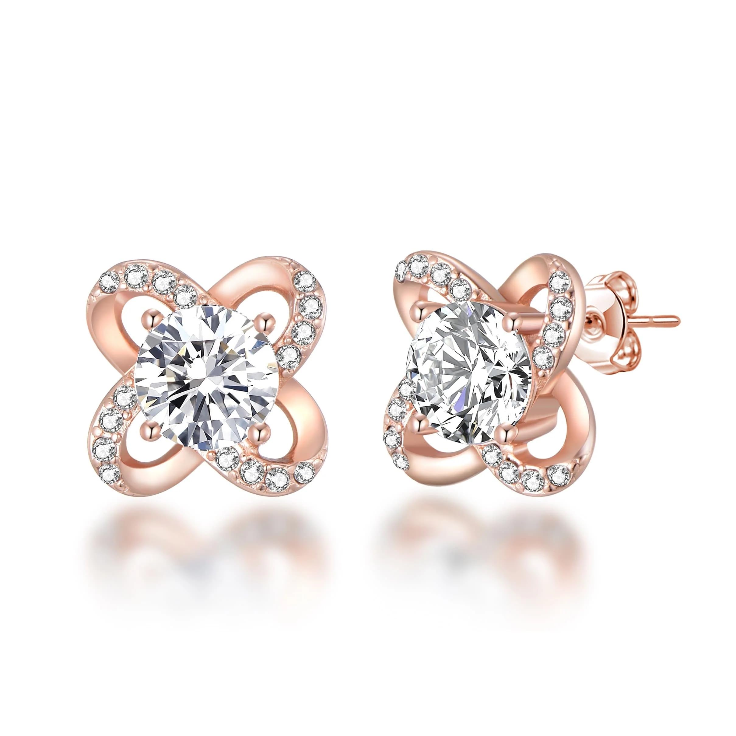 Philip Jones Rose Gold Plated Orbit Earrings Created with Zircondia® Crystals