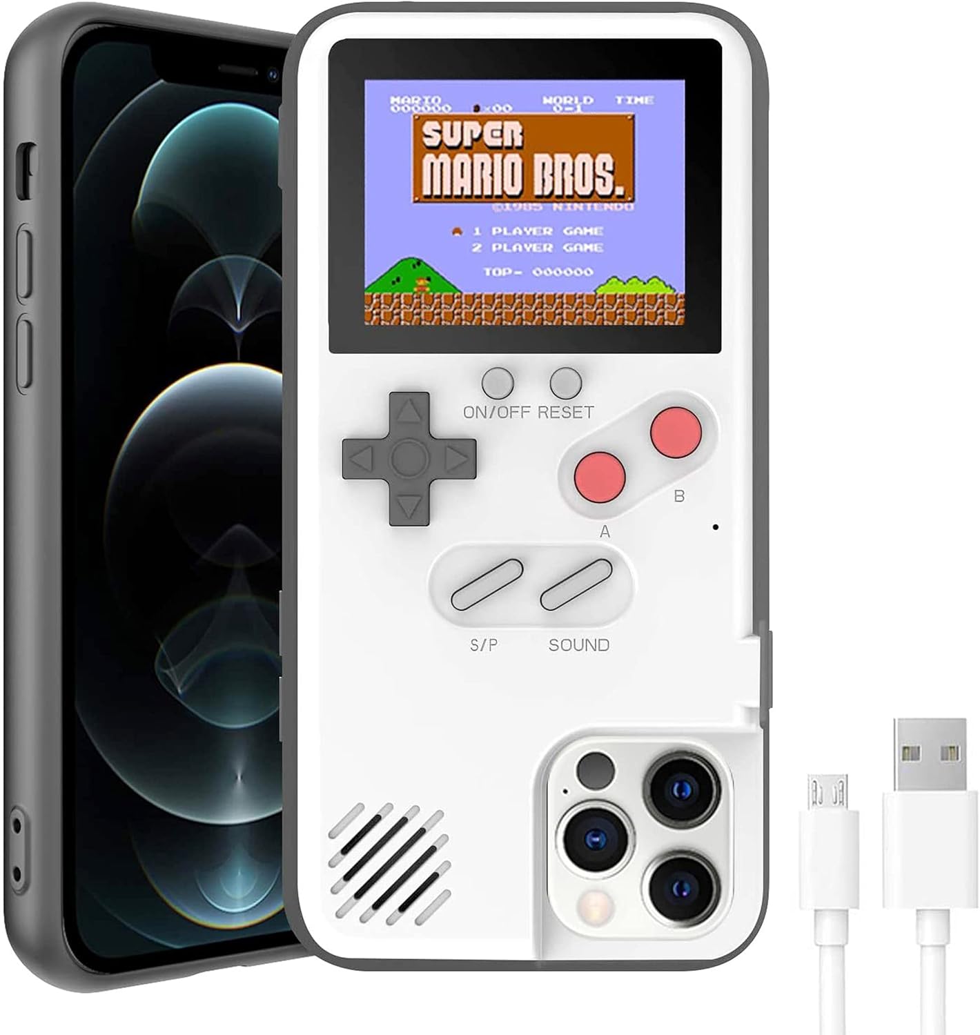 VKSG Gameboy Case for iPhone, Retro 3D Phone Case Handheld Game Console with 36 Classic Game, Full Color Display Shockproof Video Game Phone Cover for iPhone Xs MAX (White)
