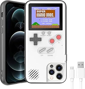 VKSG Gameboy Case for iPhone, Retro 3D Phone Case Handheld Game Console with 36 Classic Game, Full Color Display Shockproof Video Game Phone Cover for iPhone Xs MAX (White)