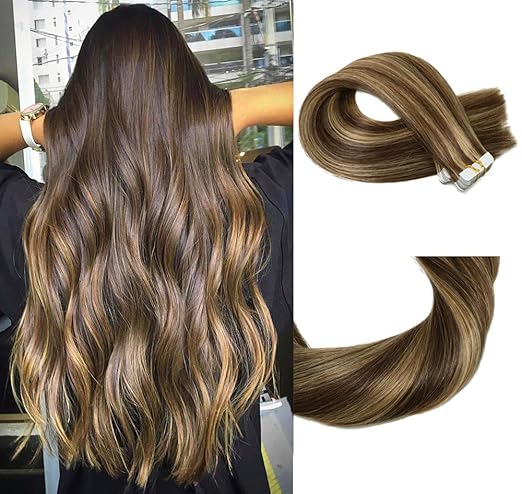 Big Sale Huayi Tape In Hair Extensions Dark Brown Ombre Blonde Highlights Human Hair 50g 20pcs Tape