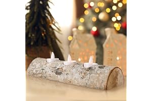 Roowest 3 Pcs Christmas Birch Wood Tealight Candle Holder Decorative Birch Wood Fireplace Log for Mantel Fireplace Inside Decor Christmas Table Centerpieces Candleholder Indoor Outdoor Decor