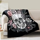 Skull Floral Blanket Gifts for Women Girls Mom Kids Adults Teen Birthday Christmas Valentine Presents Horror Theme Decor Home Bedroom Living Room Sofa Couch Soft Cozy Plush Fuzzy Flannel Throw 60
