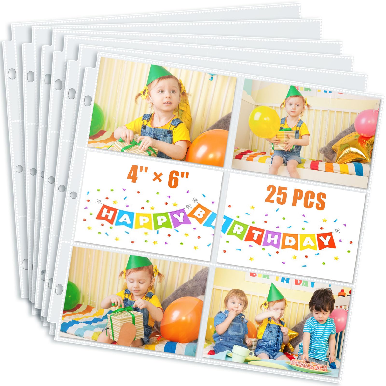 Photo 1 of tutata 4x6 Photo Album Sleeves, 6-Pocket Scrapbook Page Protectors, Fits 12x12 3 Ring Album Binder, 25 Pack