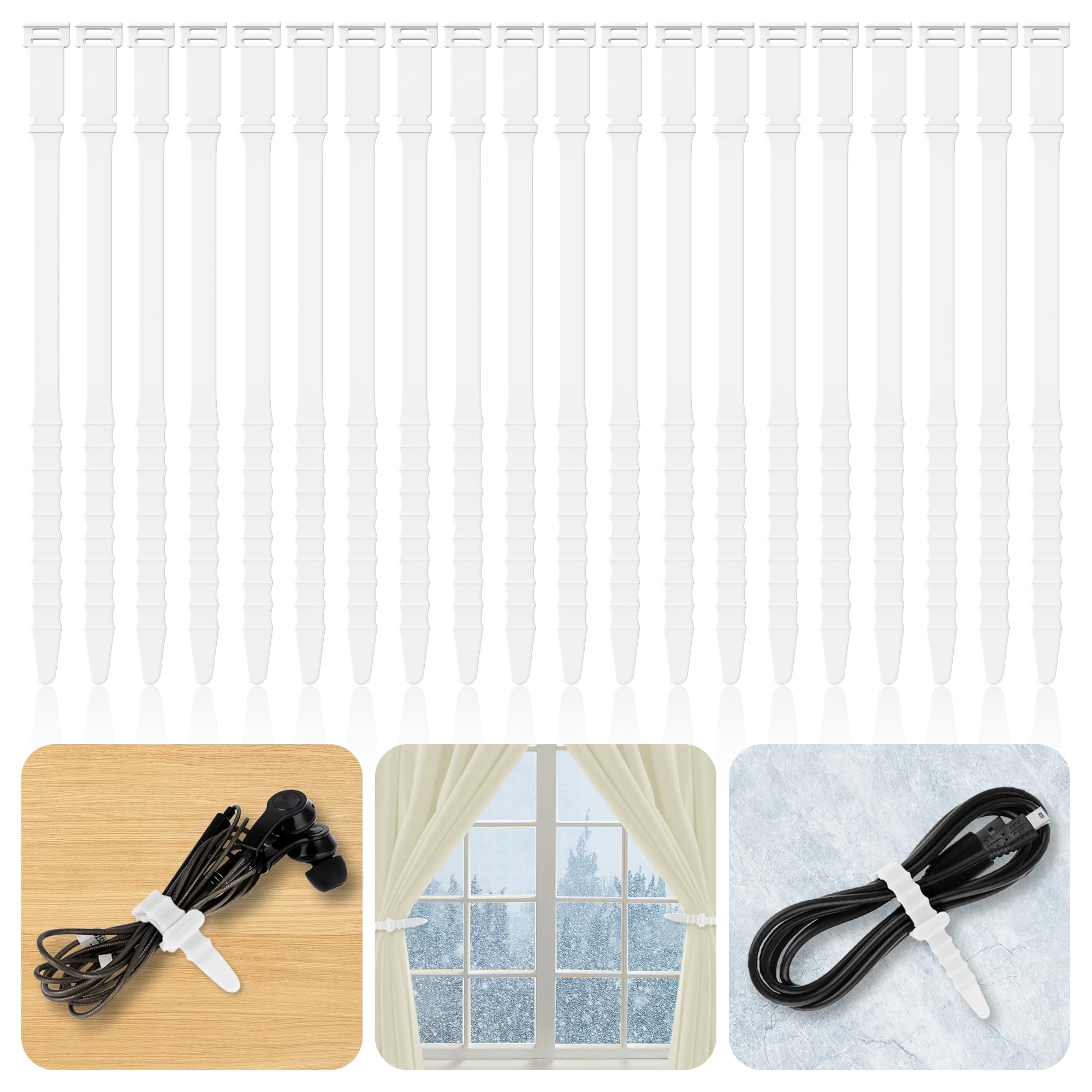 Reusable Cable Ties 7inch Silicone Cable Ties, 20pcs Reusable Zip Ties Elastic Silicone Cord Organizer Straps Ties for Charging Cables USB Cables Earphones Cable Audio(18cm, 20pcs, White) — image 1