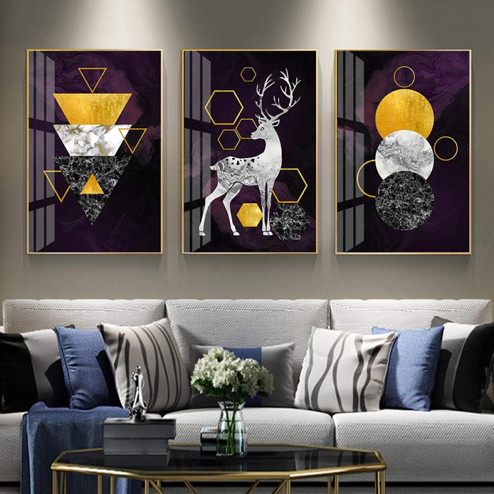 Juabc Gold Abstract Geometric Deer Wandkunst Leinwand Malerei Nordic