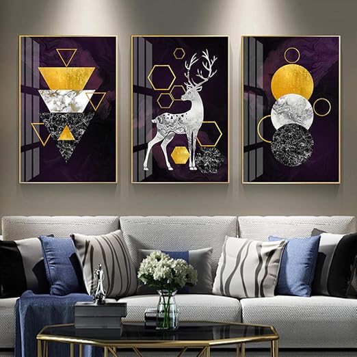 Juabc Gold Abstract Geometric Deer Wandkunst Leinwand Malerei Nordic