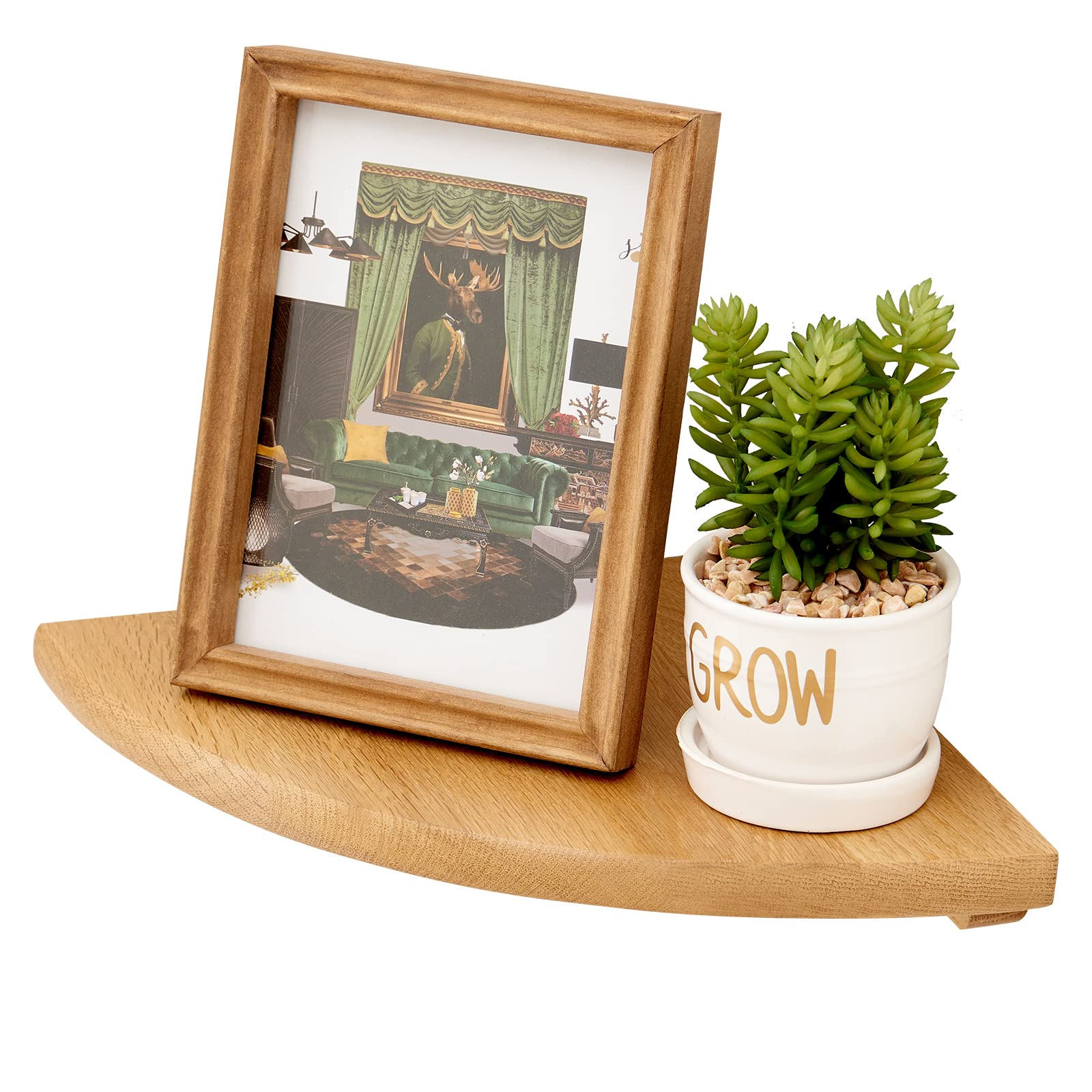 Photo 1 of TRWISWDC Oak Corner Shelf 14 inches Natural Wood Floating Corner Shelves Round End Wall Mounted Display Shelf Corner Plant Stand for Bathroom Kitchen Bedroom Livingroom Floating Shelves