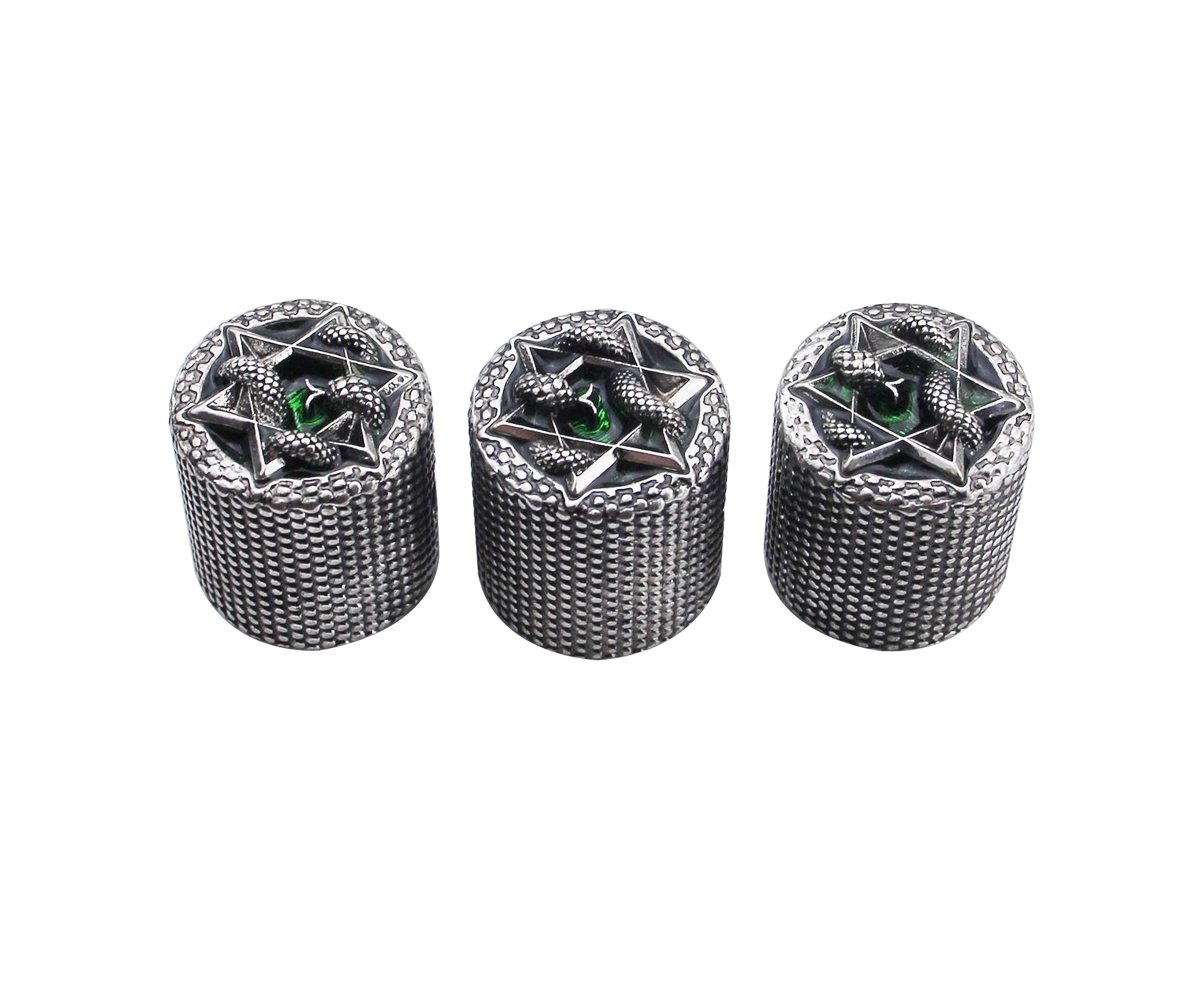 Guyker Guitar Bass Potentiometer Control Knobs with 6mm Dia. Shaft Pots - 3PCS Zinc alloy Speed Tone Volume Knob Replacement Part, (Ancient Silver Snake Shape Top, Ancient Silver body)