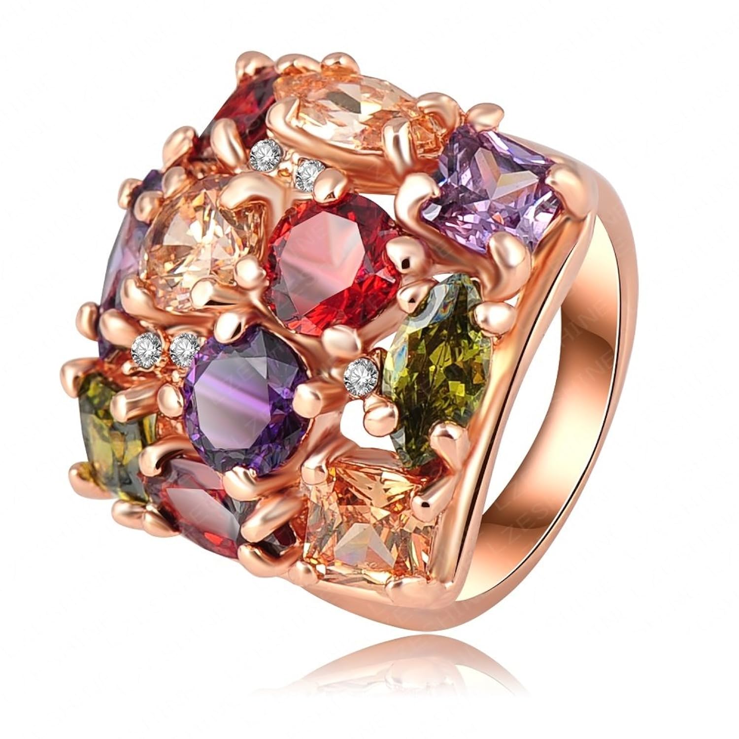 AnaZoz Joyería de Moda Colorido Anillo Cristal K Chapado Oro Rosa Anillos