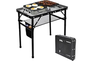 SearCook Adjustable Height Camping Table with Mesh Desktop, Lightweight and Foldable Grill Tables for Outdoor BBQ, Picnic, Beach and Indoor Use