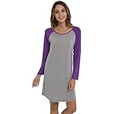 LazyCozy Womens Long Sleeve Nightgowns Viscose from Bamboo Sleepwear Soft Nightshirt Lightweight Sleep Dress