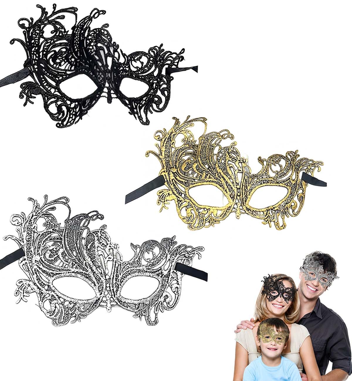 SHIFANQI Masquerade Mask for Men Women, Masquerade Ball Masks for Couples, Halloween Costumes Lace Eye Mask for Venetian Party, Prom, Carnival, Mardi Gras, Cosplay, 3 Pack Mixed — image 1