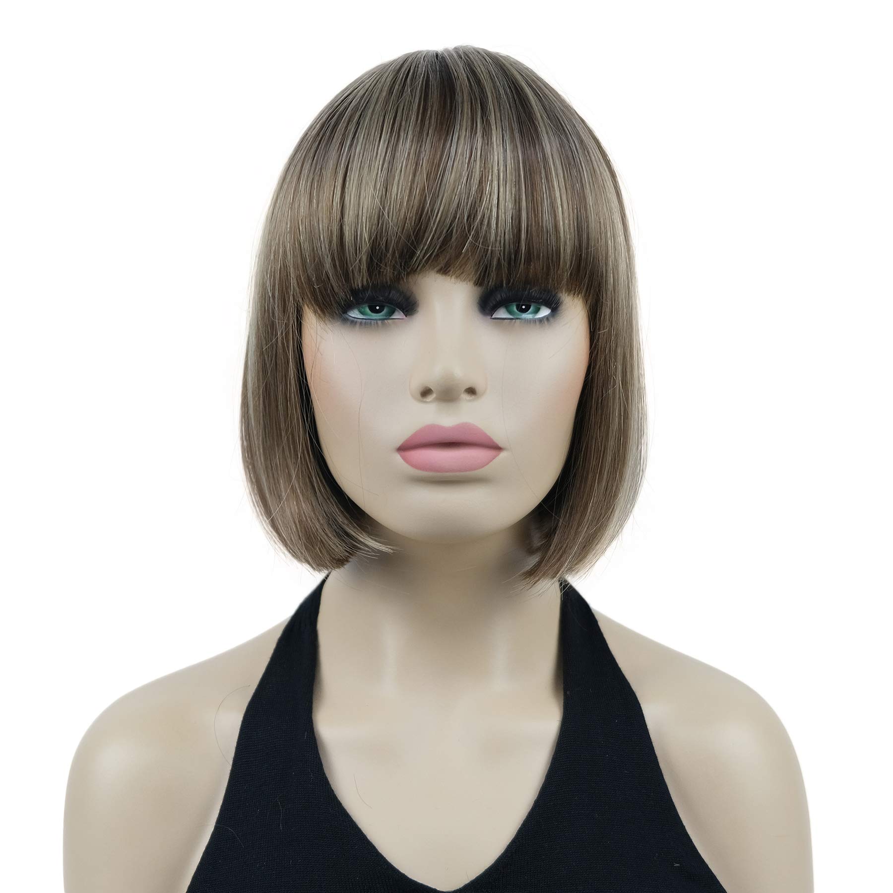 Lydell 8" Short Bob Hair Flat Bangs Cute Central Dot Skin Top Heat Resistant Synthetic Wigs (AB607) — image 1