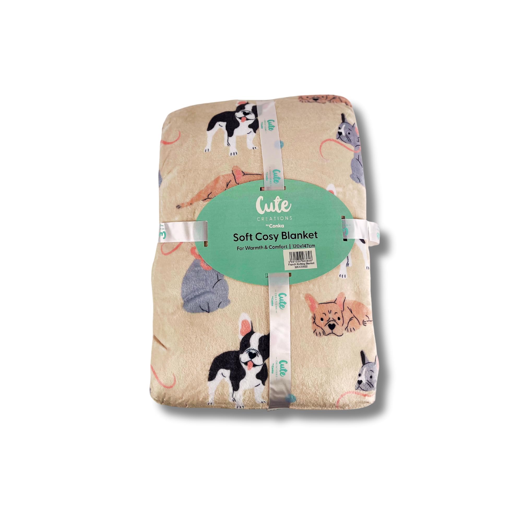 P Dot Wolf Cute Creations Dog Blanket Throw Reversible Dog Printed Blanket for Kids Teens Adults Dogs Soft Warm Microfiber Fleece Solid Blanket for Bed, Couch and Travel (Large 147x120cm, Frenchie)