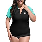 BesserBay Women's Rash Guard UPF 50+ Short Sleeve Swim Shirt Plus Size Rashguard 1X-4X