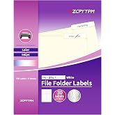 File Folder Labels, 150 White 1/3 Cut, 2/3 x 3-7/16 Printable Self Adhesive | 5 Sheets, Laser/Inkjet Printable Permanent Label Stickers for Manila File Folders, Strong Adhesive for Office, School &amp; Home