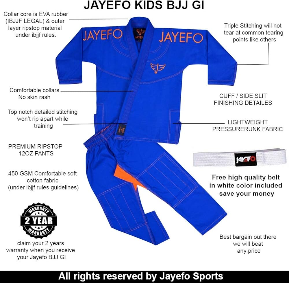Clothing Jayefo Kids Bjj Jiu Jitsu Gi Lightweight Ibjjf Kimonos Preshrunk Soft Pearl Weave Fabric Judo Free White Belt 2 Years Warranty Jiu Jitsu