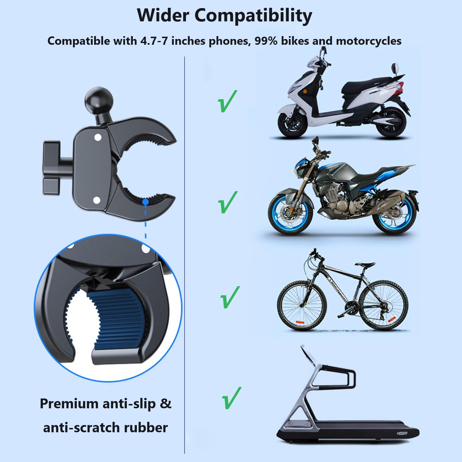 NOVAKE Bike Phone Mount Holder Handlebar Motorcycle Cell Phone Mount, Electric Scooter Stroller Ebike Mountain Dirt Bicycle Smartphones Clip for iPhone 15 Pro Max Plus 14 13 12 11, 4.7-7“ Cellphone