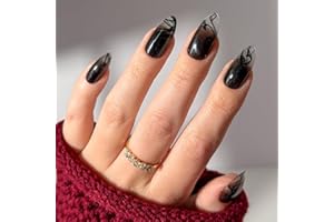 Glamnetic Press On Nails x Harry Potter™ - Dementor™ | Medium Almond Fake Nails with Smoky Black Gradient Tips, Salon Quality, Officially Licensed | 15 Sizes - 30 Nail Kit with Glue