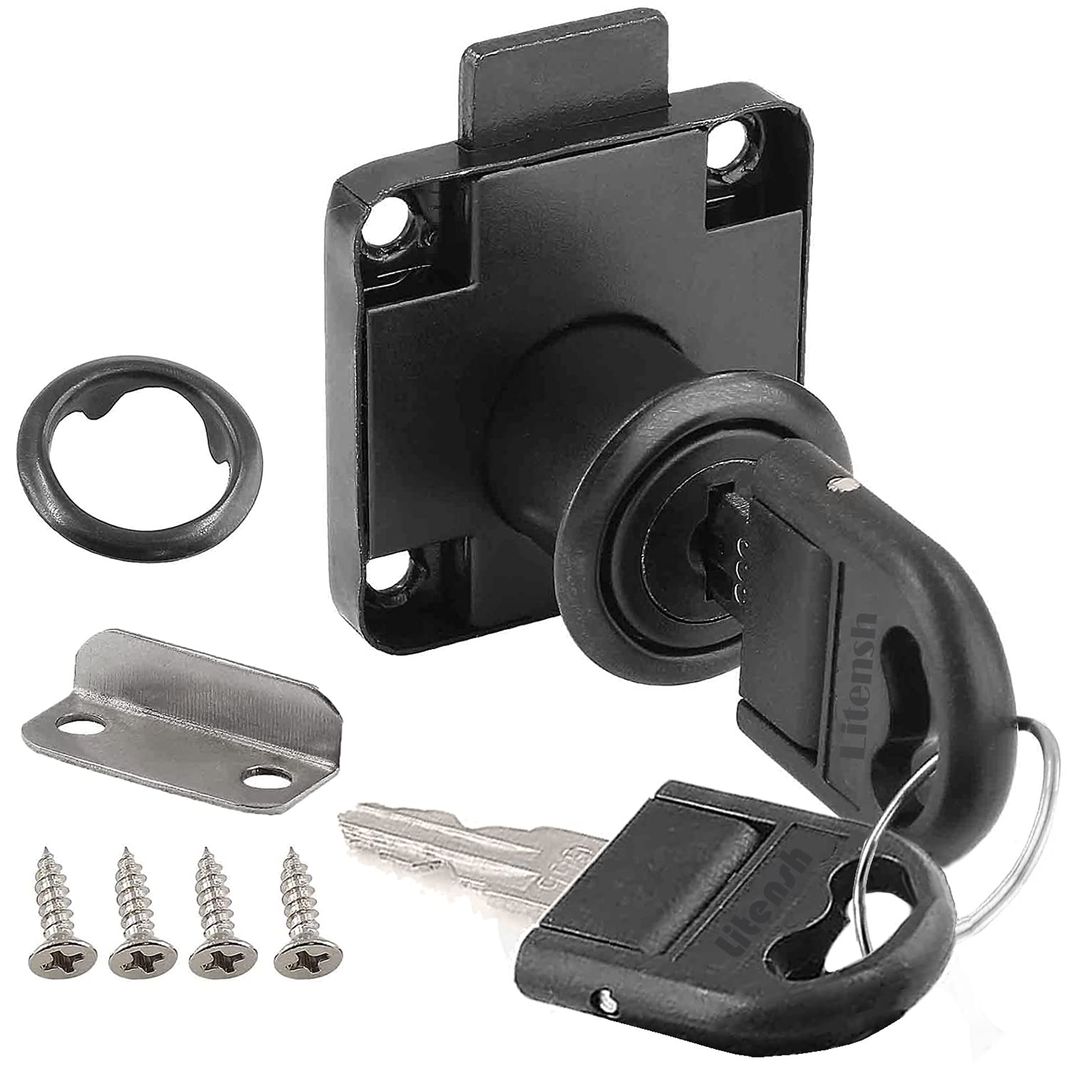 Litensh 22mm Cam Lock with Key Alike, Security Cabinet Lock Cupboard Drawer Locks for Furniture Letterbox Postbox Mailbox Lever Toolbox Household Office Door Locker Locks, Black — image 1