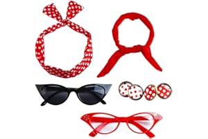 Aneco 6 Pack 50s Set Chiffon Scarf Cat Eye Glasses Bandana Tie Headband Earrings