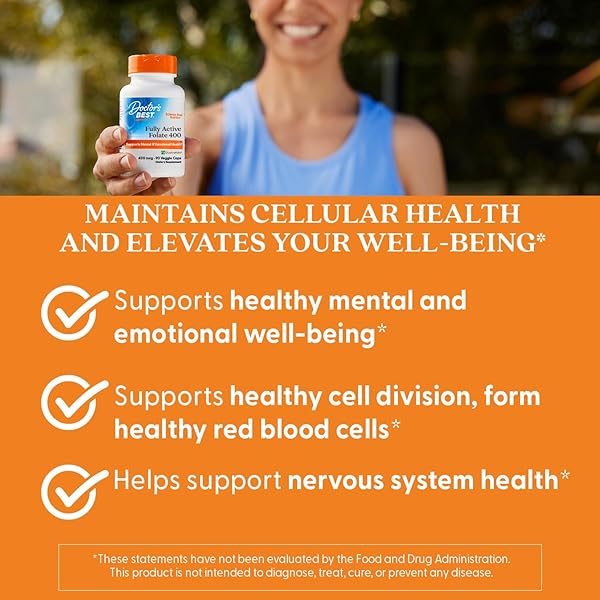 DOCTOR’S BEST FULLY ACTIVE FOLATE WITH QUATREFOLIC400 MCG, HEALTHY MOOD, MEMORY, CIRCULATION, WELL-BEING, 90 VC