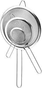 Fine Mesh Strainer, Stainless Steel Fine Mesh Sieve, Set of 3 Small Strainers Fine Mesh for Kitchen, Silver Colander Sieve Sifter with Long Handle, 3.2